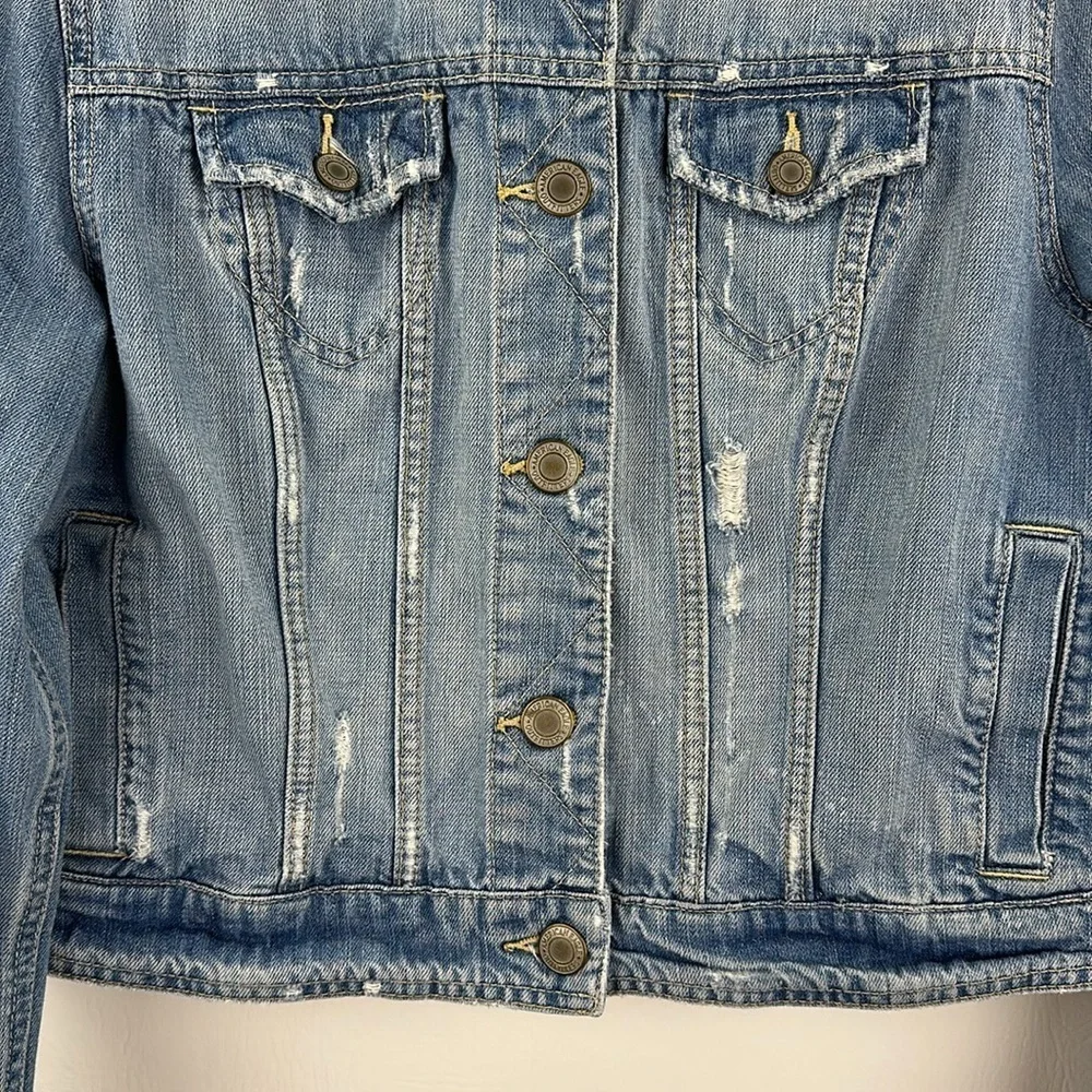 American Eagle 100% Cotton Distressed Denim Jean Jacket, XL - Picture 3 of 11